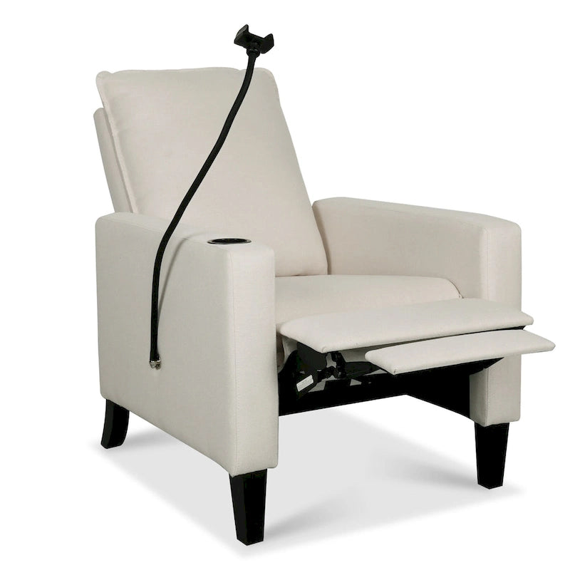 Modern Fabric Manual Recliner with Phone Holder, Cup Holder, Footrest