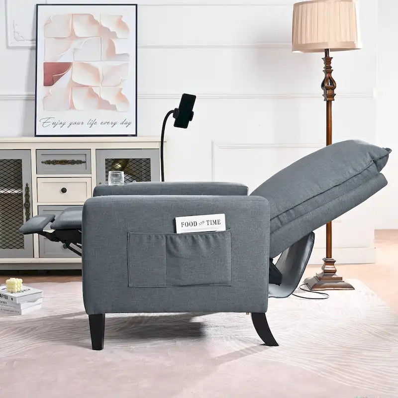 Modern Fabric Manual Recliner with Phone Holder, Cup Holder, Footrest