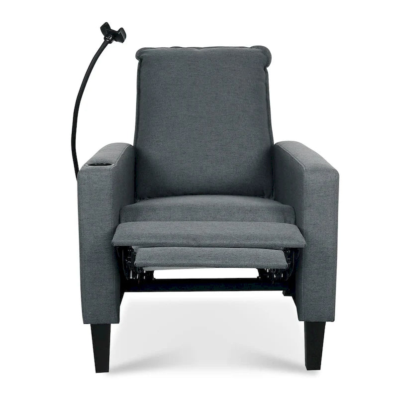 Modern Fabric Manual Recliner with Phone Holder, Cup Holder, Footrest