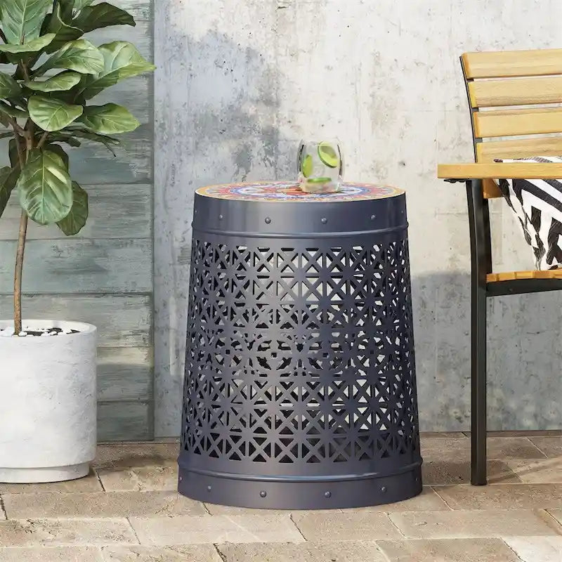 Lace Cut Metal Side Table
