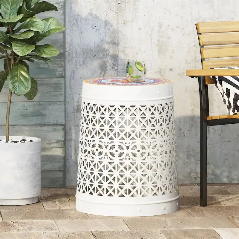 Lace Cut Metal Side Table
