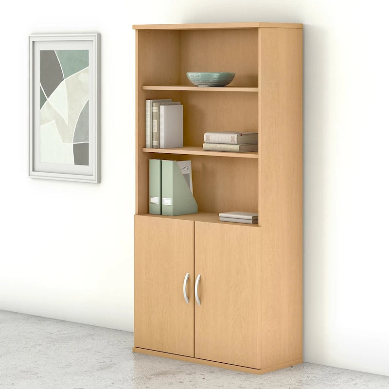 5-Shelf Bookcase with Doors for Home Office and Living Room Storage