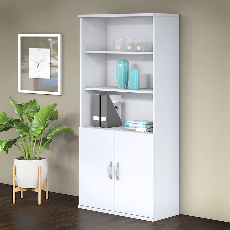 5-Shelf Bookcase with Doors for Home Office and Living Room Storage