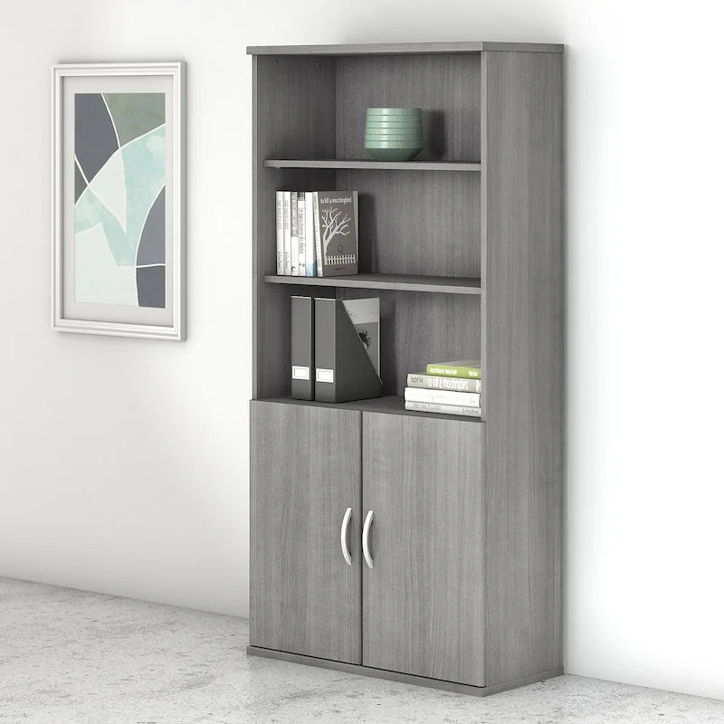 5-Shelf Bookcase with Doors for Home Office and Living Room Storage