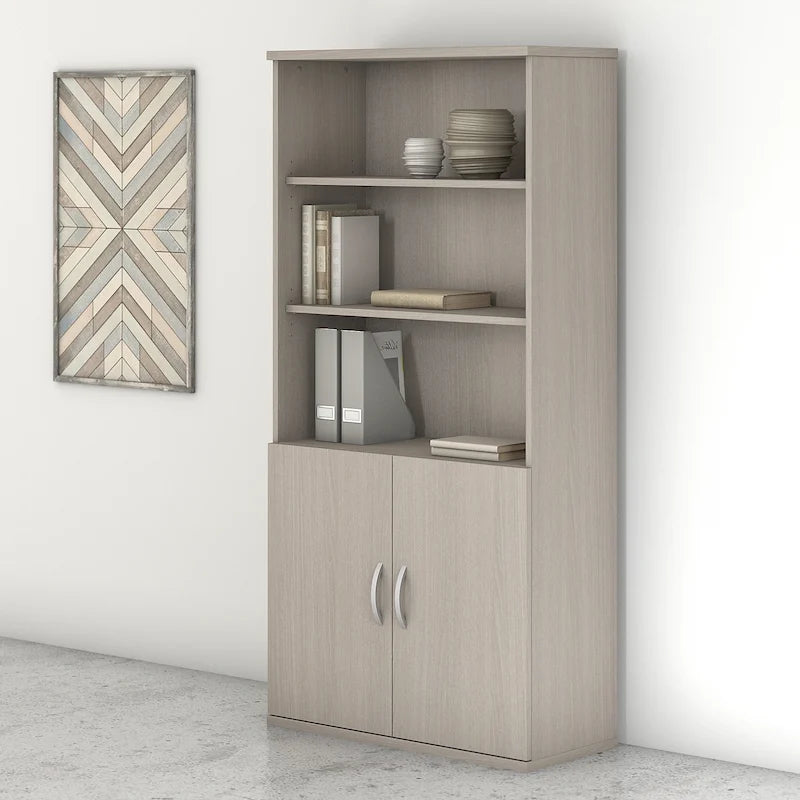 5-Shelf Bookcase with Doors for Home Office and Living Room Storage