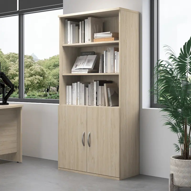 5-Shelf Bookcase with Doors for Home Office and Living Room Storage