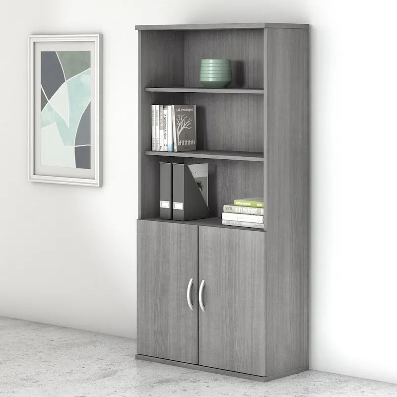 5-Shelf Bookcase with Doors for Home Office and Living Room Storage