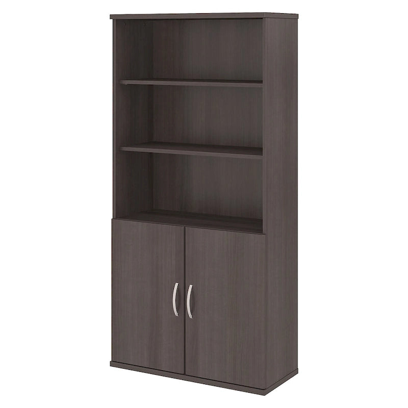 5-Shelf Bookcase with Doors for Home Office and Living Room Storage