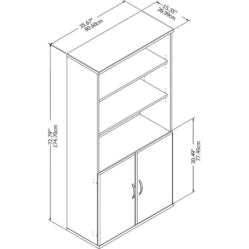 5-Shelf Bookcase with Doors for Home Office and Living Room Storage