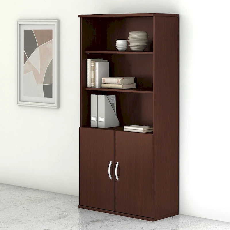 5-Shelf Bookcase with Doors for Home Office and Living Room Storage