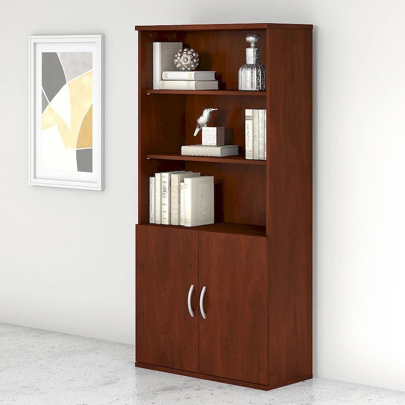 5-Shelf Bookcase with Doors for Home Office and Living Room Storage