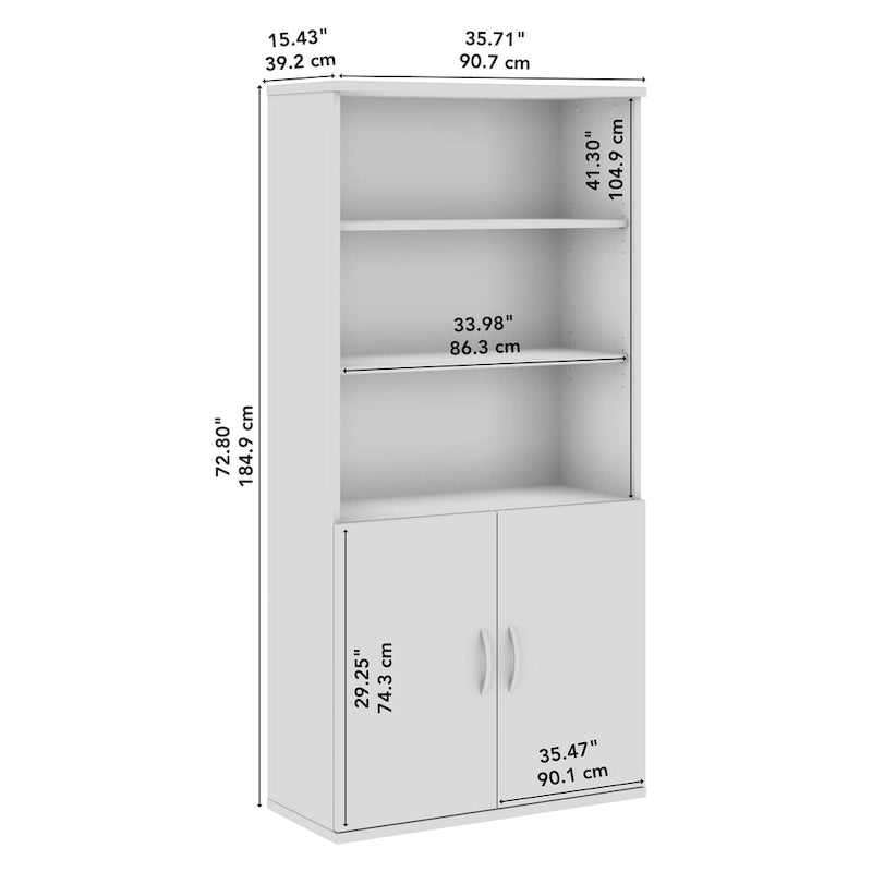 5-Shelf Bookcase with Doors for Home Office and Living Room Storage