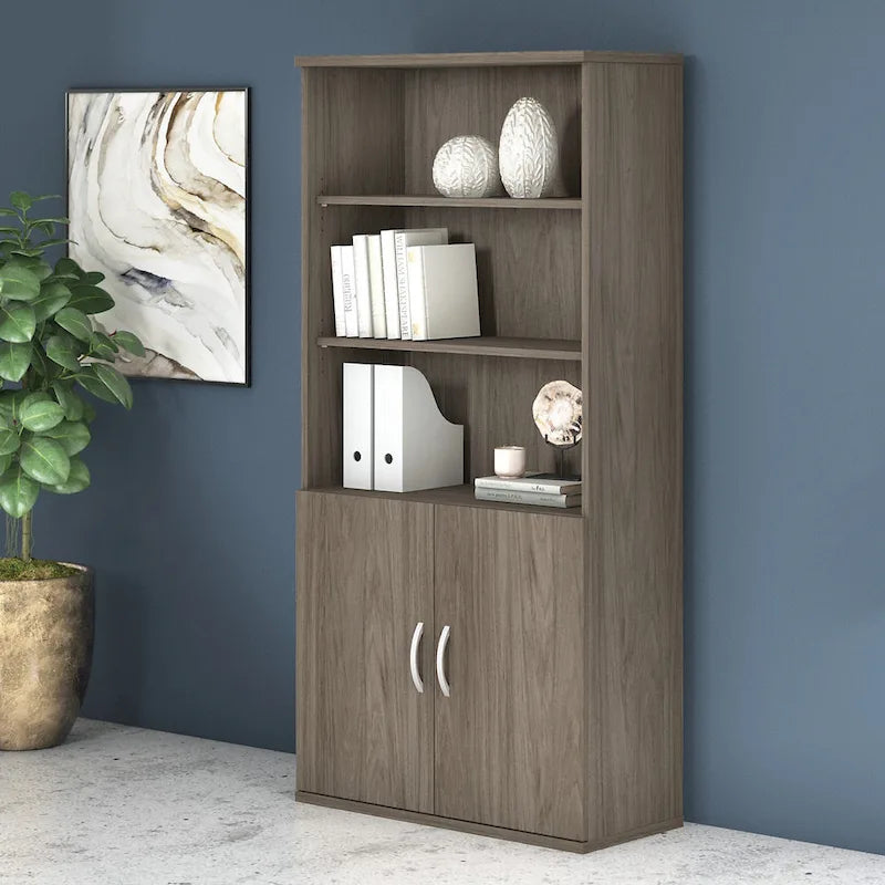 5-Shelf Bookcase with Doors for Home Office and Living Room Storage
