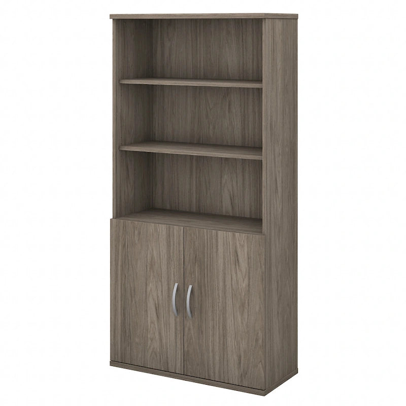 5-Shelf Bookcase with Doors for Home Office and Living Room Storage