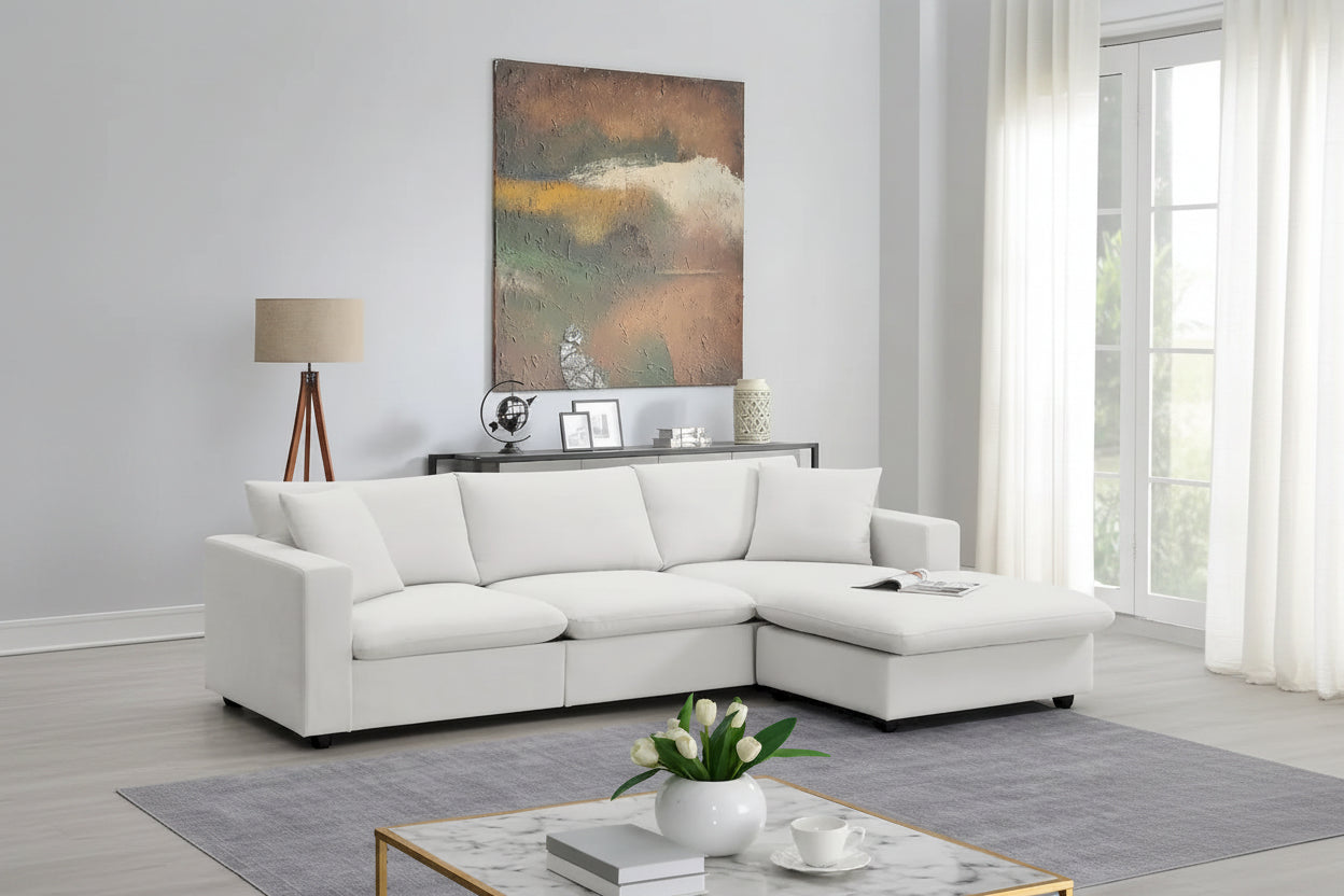 101 L-Shaped Cloud Sectional Sofa with Ottoman & Pocket Springs