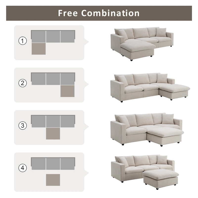 101 L-Shaped Cloud Sectional Sofa with Ottoman & Pocket Springs