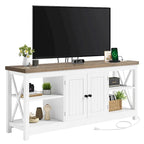 TV Stand for 65/60/55 TV Media with Power Outlets White & Beige - 58 inches