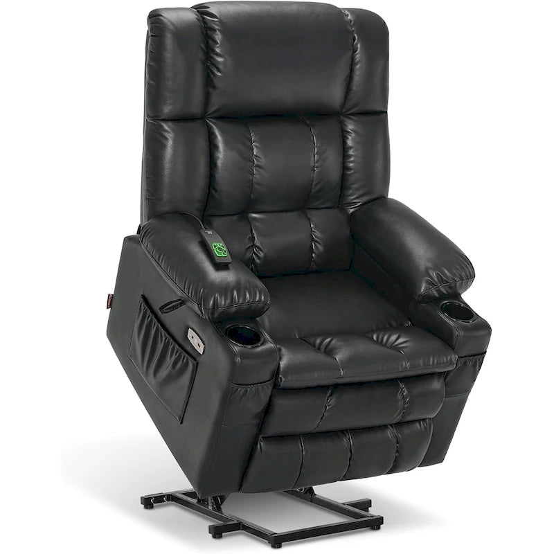 Large Dual Motor Power Lift Recliner with Massage, Heat & Faux Leather