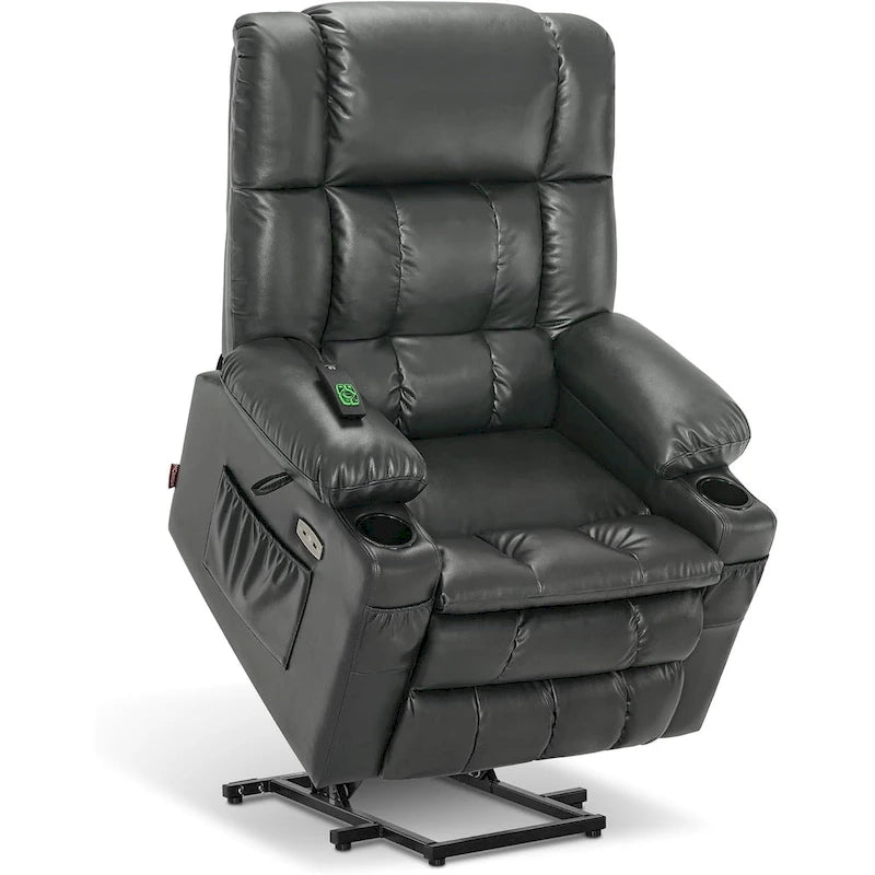 Fauteuil inclinable releveur électrique double moteur avec massage, chauffage et revêtement en similicuir