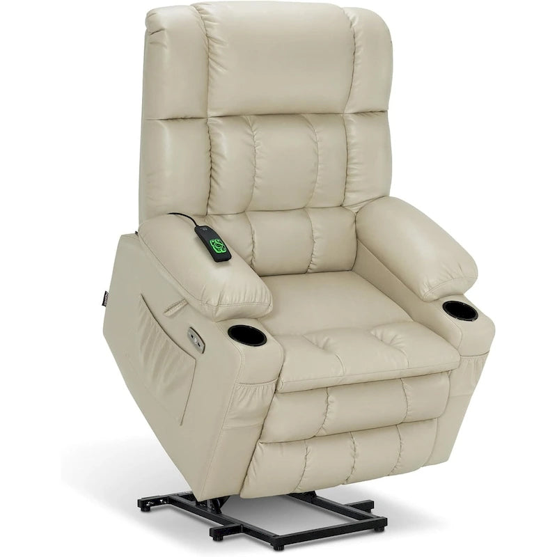 Fauteuil inclinable releveur électrique double moteur avec massage, chauffage et revêtement en similicuir