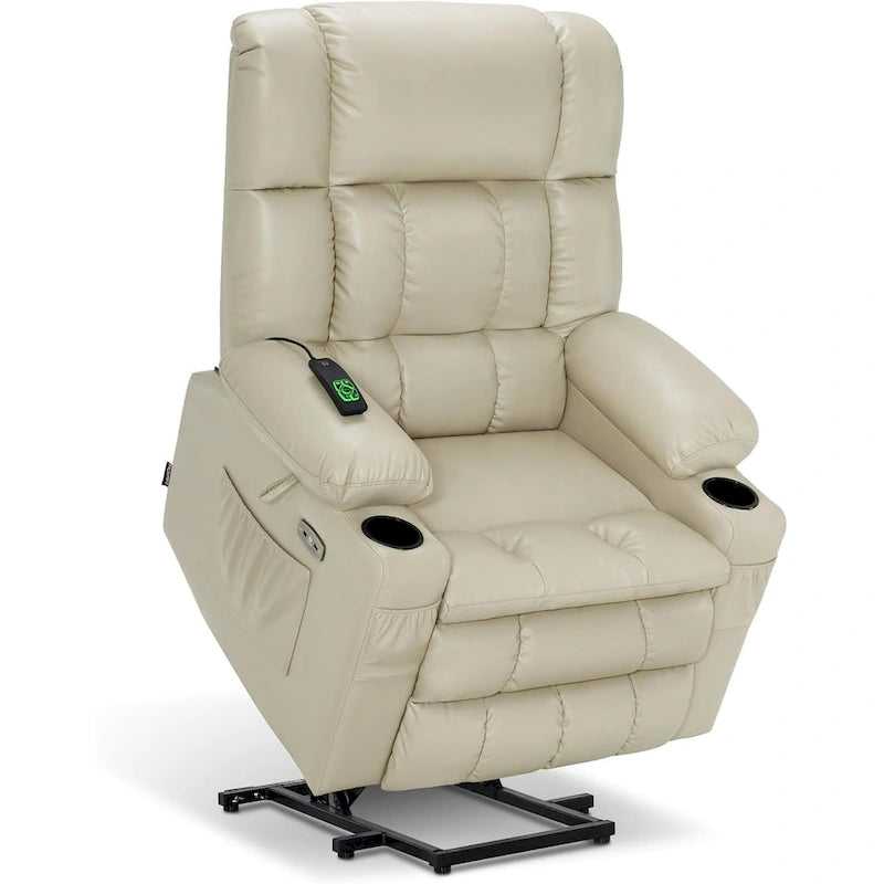 Large Dual Motor Power Lift Recliner with Massage, Heat & Faux Leather