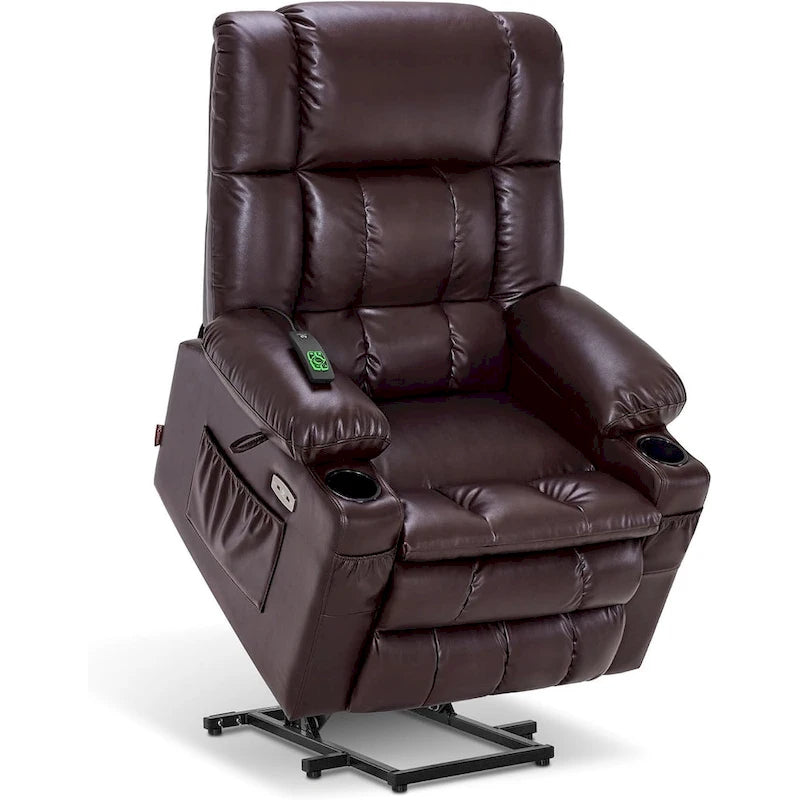 Large Dual Motor Power Lift Recliner with Massage, Heat & Faux Leather