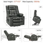 Large Dual Motor Power Lift Recliner with Massage, Heat & Faux Leather