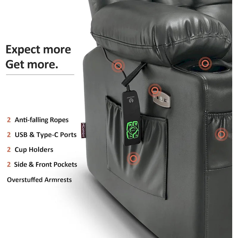 Large Dual Motor Power Lift Recliner with Massage, Heat & Faux Leather
