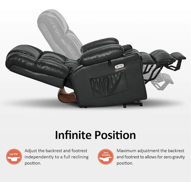 Large Dual Motor Power Lift Recliner with Massage, Heat & Faux Leather
