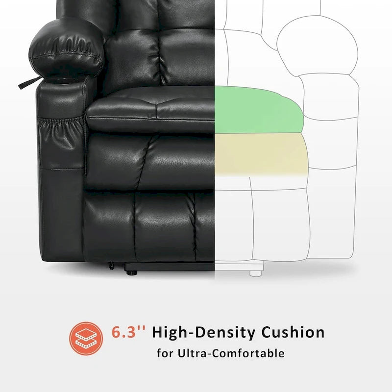 Large Dual Motor Power Lift Recliner with Massage, Heat & Faux Leather
