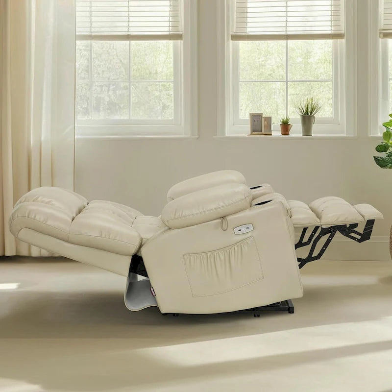 Large Dual Motor Power Lift Recliner with Massage, Heat & Faux Leather
