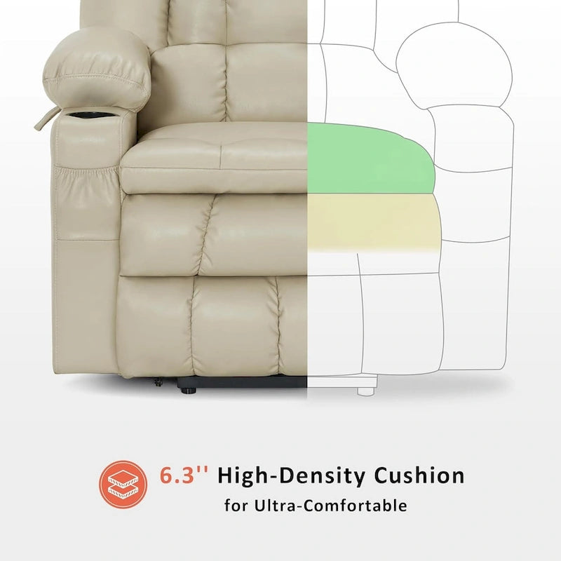 Large Dual Motor Power Lift Recliner with Massage, Heat & Faux Leather