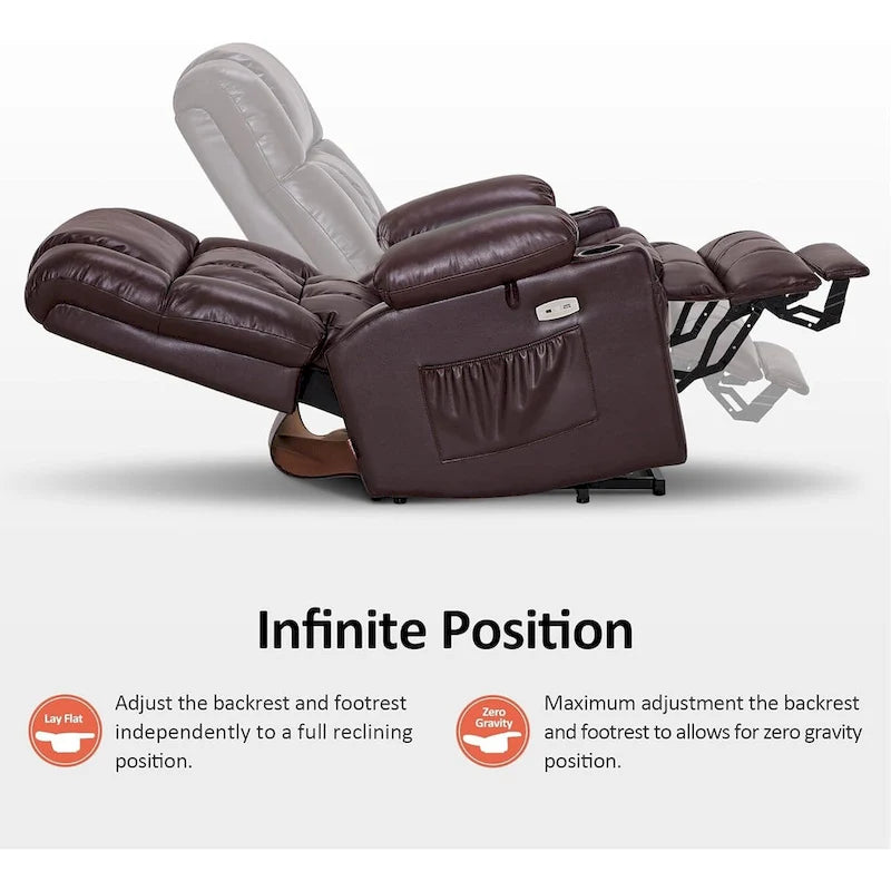 Large Dual Motor Power Lift Recliner with Massage, Heat & Faux Leather