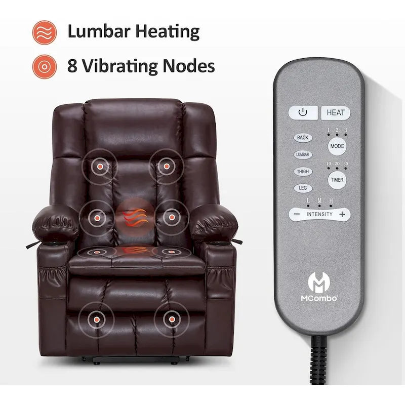 Large Dual Motor Power Lift Recliner with Massage, Heat & Faux Leather