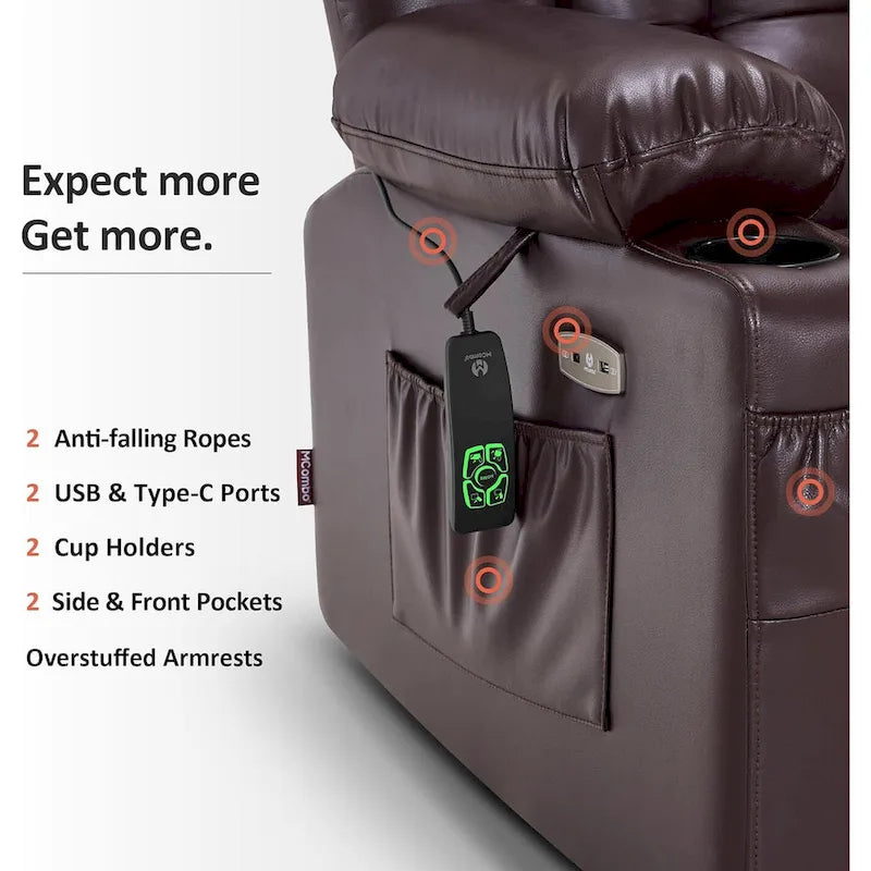 Large Dual Motor Power Lift Recliner with Massage, Heat & Faux Leather