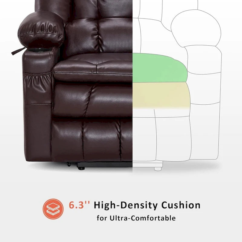 Large Dual Motor Power Lift Recliner with Massage, Heat & Faux Leather