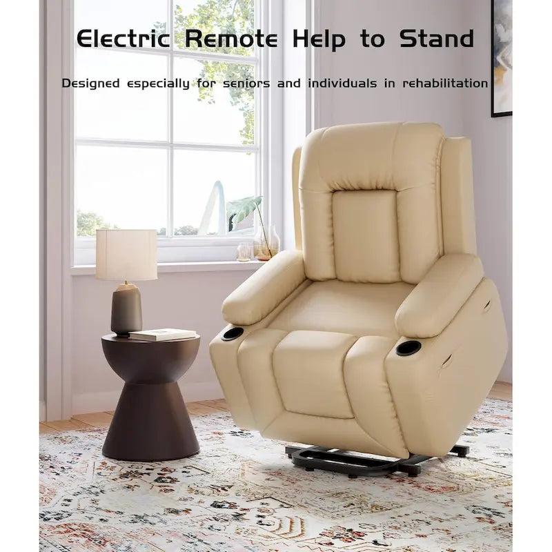 Leather Power Lift Recliner with Heat & Massage