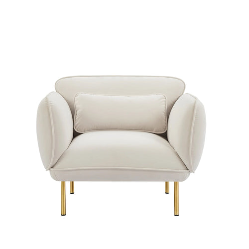 Fauteuil d'appoint moderne en velours beige de 93 cm avec pieds en métal robustes pour le salon