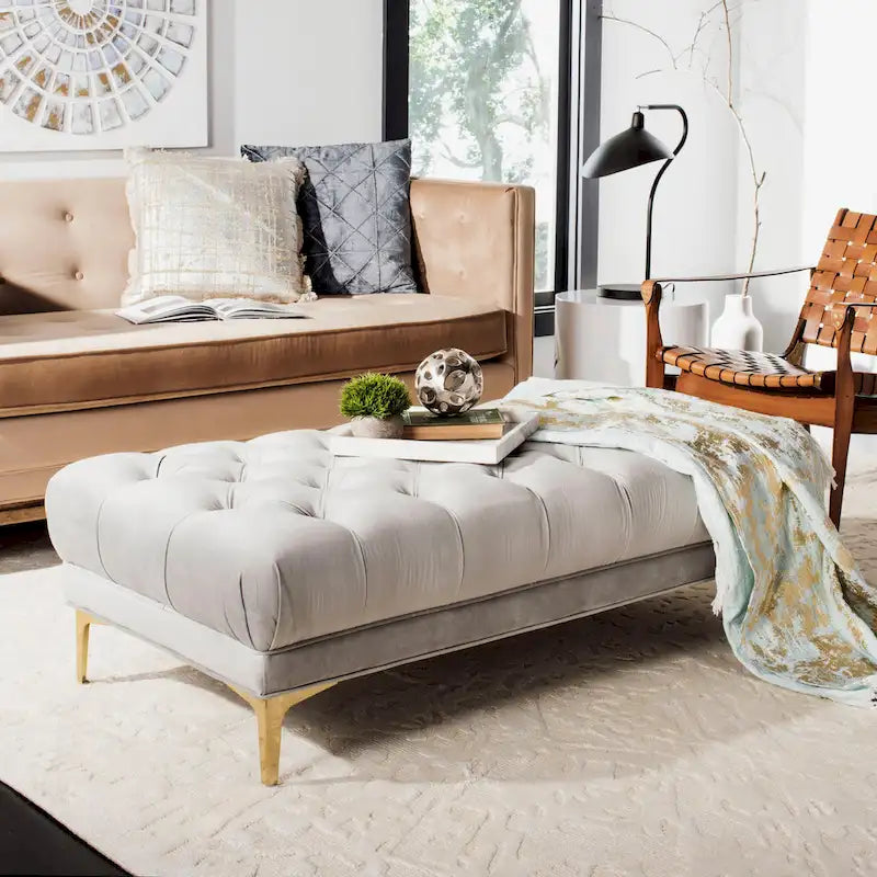 Navy and Brass Tufted Rectangular Upholstered Bench 54x27x16