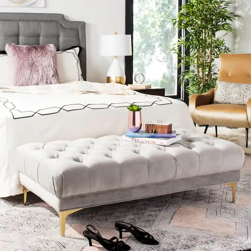 Navy and Brass Tufted Rectangular Upholstered Bench 54x27x16