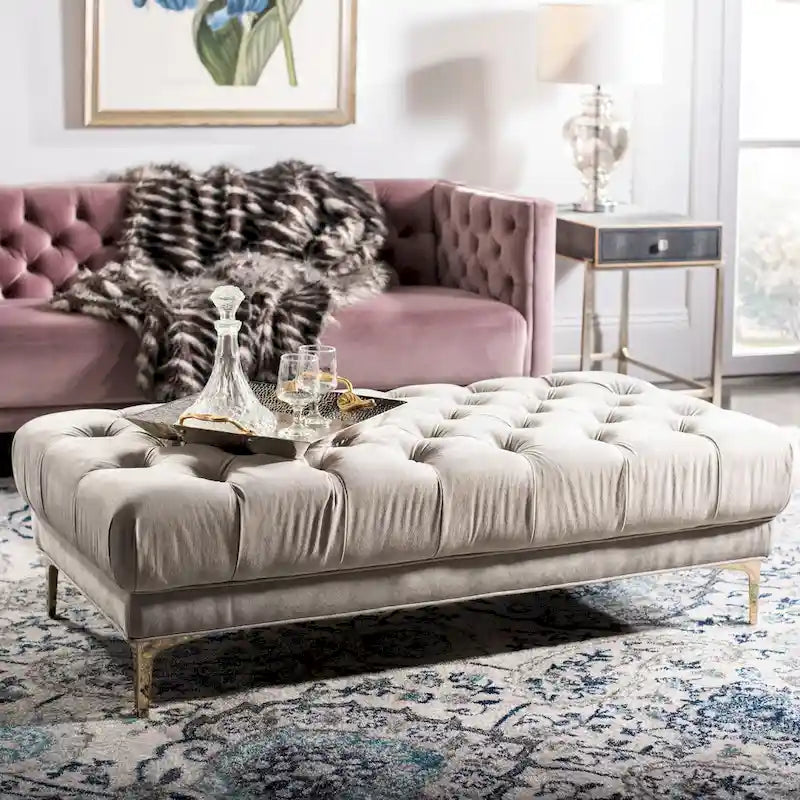 Navy and Brass Tufted Rectangular Upholstered Bench 54x27x16