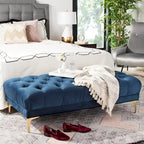 Navy and Brass Tufted Rectangular Upholstered Bench 54x27x16
