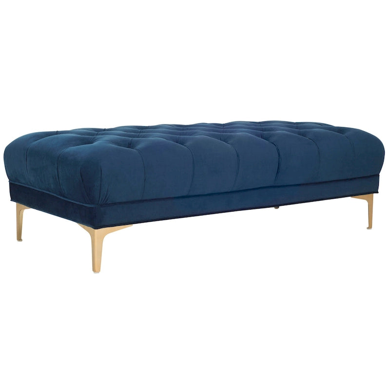 Navy and Brass Tufted Rectangular Upholstered Bench 54x27x16