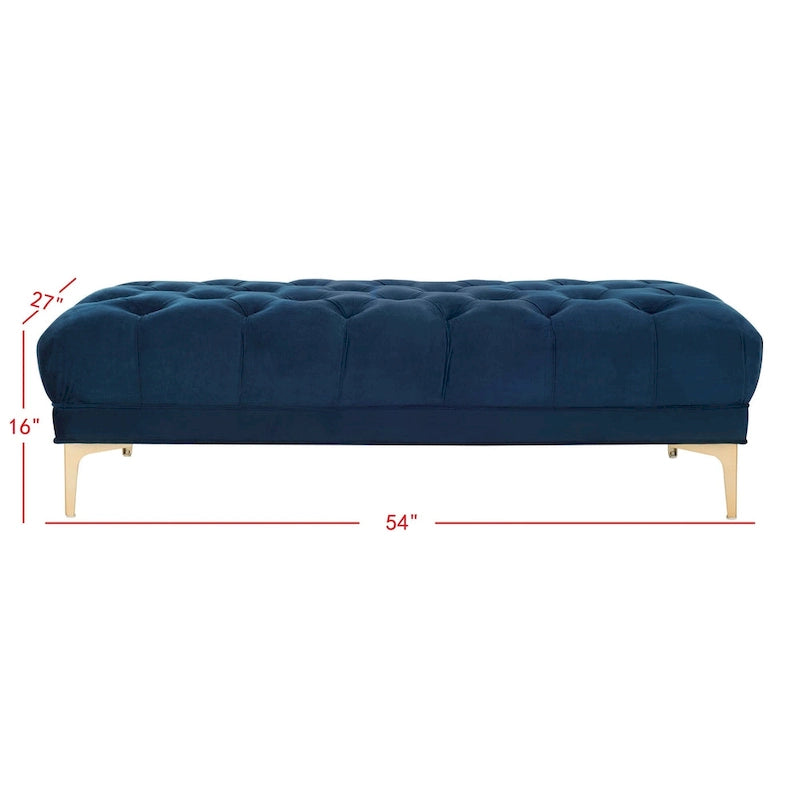 Navy and Brass Tufted Rectangular Upholstered Bench 54x27x16
