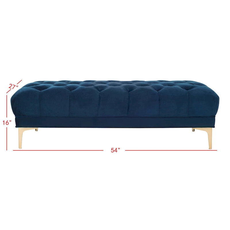 Navy and Brass Tufted Rectangular Upholstered Bench 54x27x16