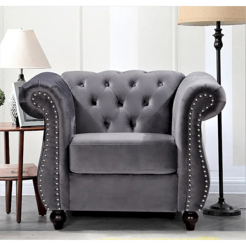 Chesterfield Accent Chair with Button Tufting for Living Room