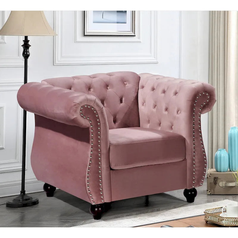 Chesterfield Accent Chair with Button Tufting for Living Room
