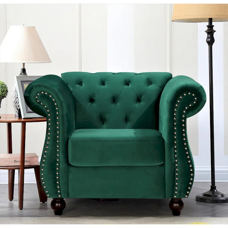 Chesterfield Accent Chair with Button Tufting for Living Room