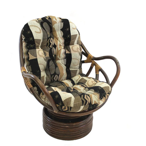 Fauteuil à bascule en rotin Bali avec coussin en chenille