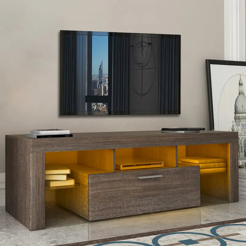 51 Modern LED TV Stand with Cabinet, 20 Minutes Quick Assembly - 51.18inch*13.78inch*17.72inch